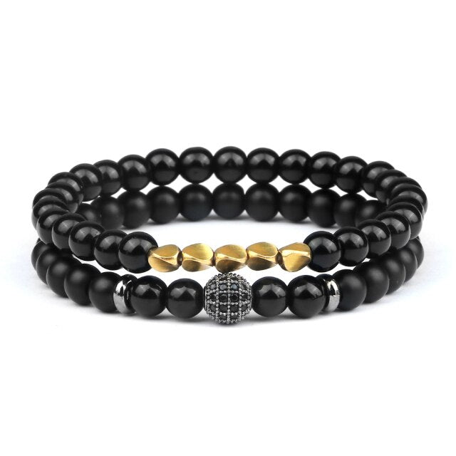 Black Onyx Lava Rock Bracelet Set With Copper Beads