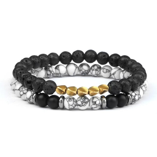 Black Onyx Lava Rock Bracelet Set With Copper Beads